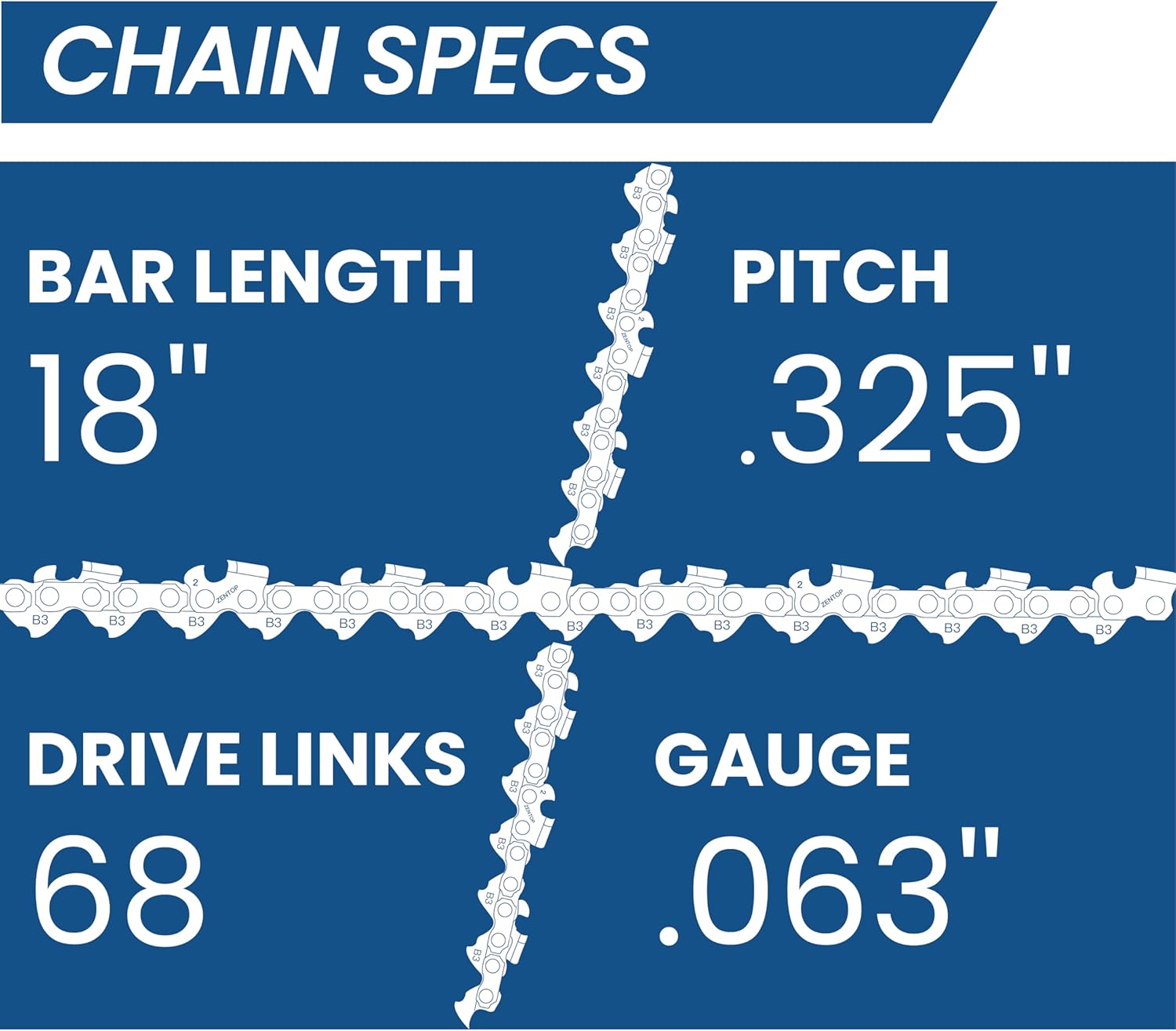 Carbide Chainsaw Chain 18 Inch, 063" Gauge, 325" Pitch, 68 Drive Links, Fits Stihl 025, 025C, MS 250, MS 250 C, MS 250 C-BE, MS 251, MS 251 C, MS 251 C-BE, OEM Stihl 26RS68 and More, 1 Pack