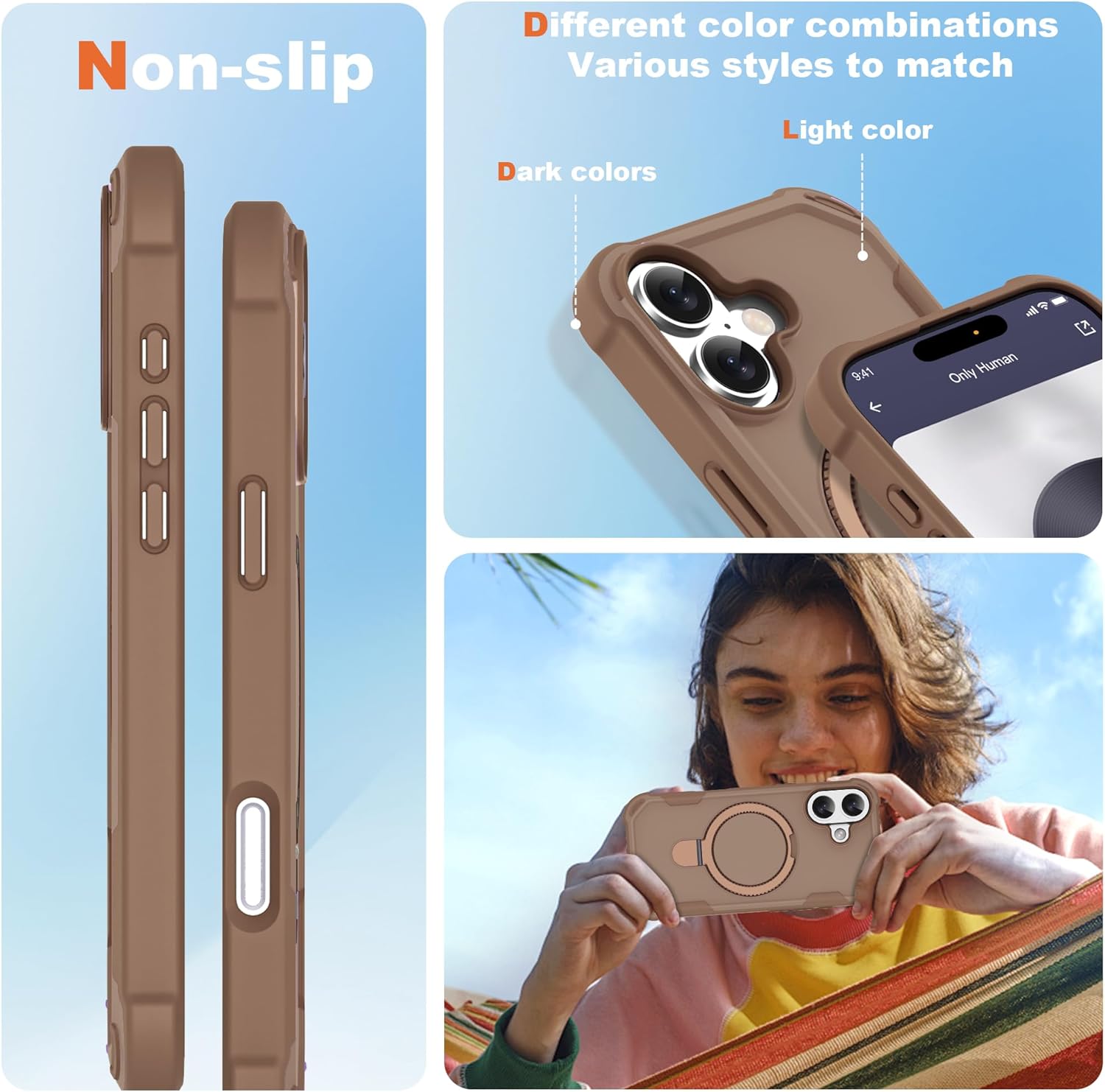 Compatible with iPhone 17 Case 6.3'' with Magnetic Ring Stand [Military Drop Protection][Compatible with MagSafe] Shockproof 17 Phone Case for Men Wowen,Brown