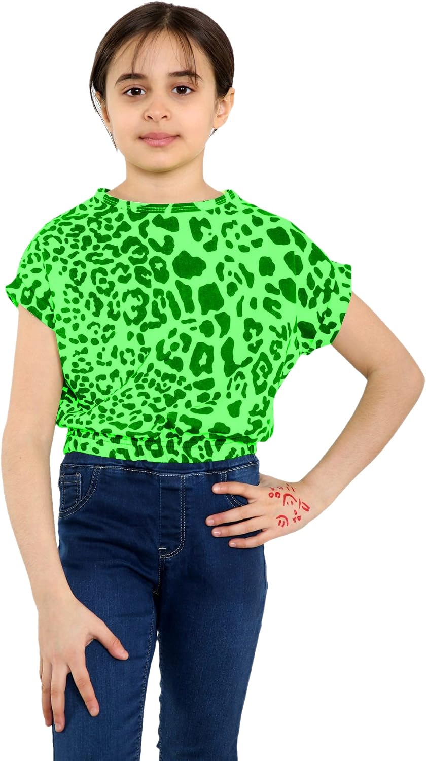 Girls Batwing Crop Top Shirt Roll Up Sleeves - 5-13 Years