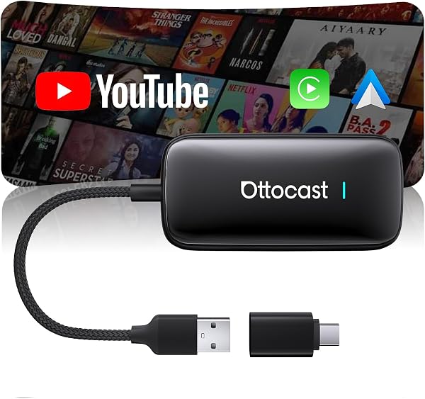 OTTOCAST Play2Video Ultra 2026 AI Box, Adattatore CarPlay Wireless e Android Auto, YouTube Prime Video Spotify, WiFi 6, 4GB+32GB, Plug & Play per Auto con CarPlay Cablato dal 2016 - 1