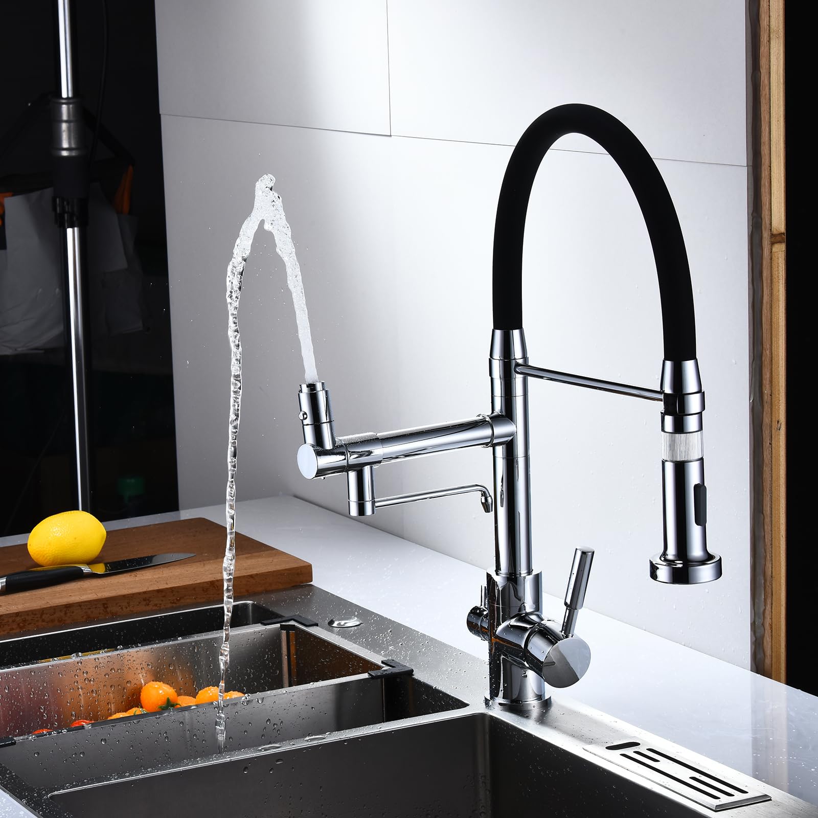 3 Way Kitchen Tap Pull Out Chrome Plated Taps Flexible Brass Hot and Cold Water Purified Water-Chrome