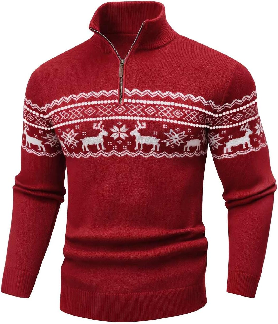 Wizoat Mens Sweater Quarter Zip Sweater Striped Fall Winter Polo Pullovers