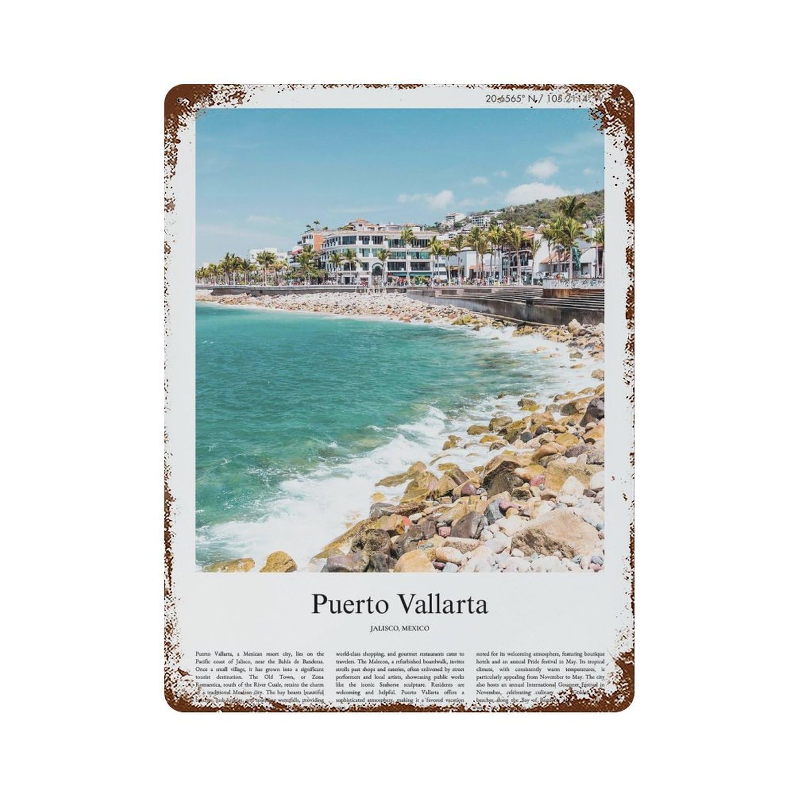 xiaoxiaoshen Puerto Vallarta Jalisco, Mexico, City Scenery Wall Decor Art Metal Tin Poster Modern Home Decor Art Home Bar Shop Decorations Vintage Sign 40x30cm