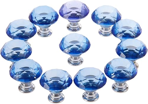 Miniatura 3 de Mtsooning 12 pomos de diamante azul, mango de armario de cristal de 1.18 pulgadas, tirador de cajón de vidrio transparente, herrajes para muebles
