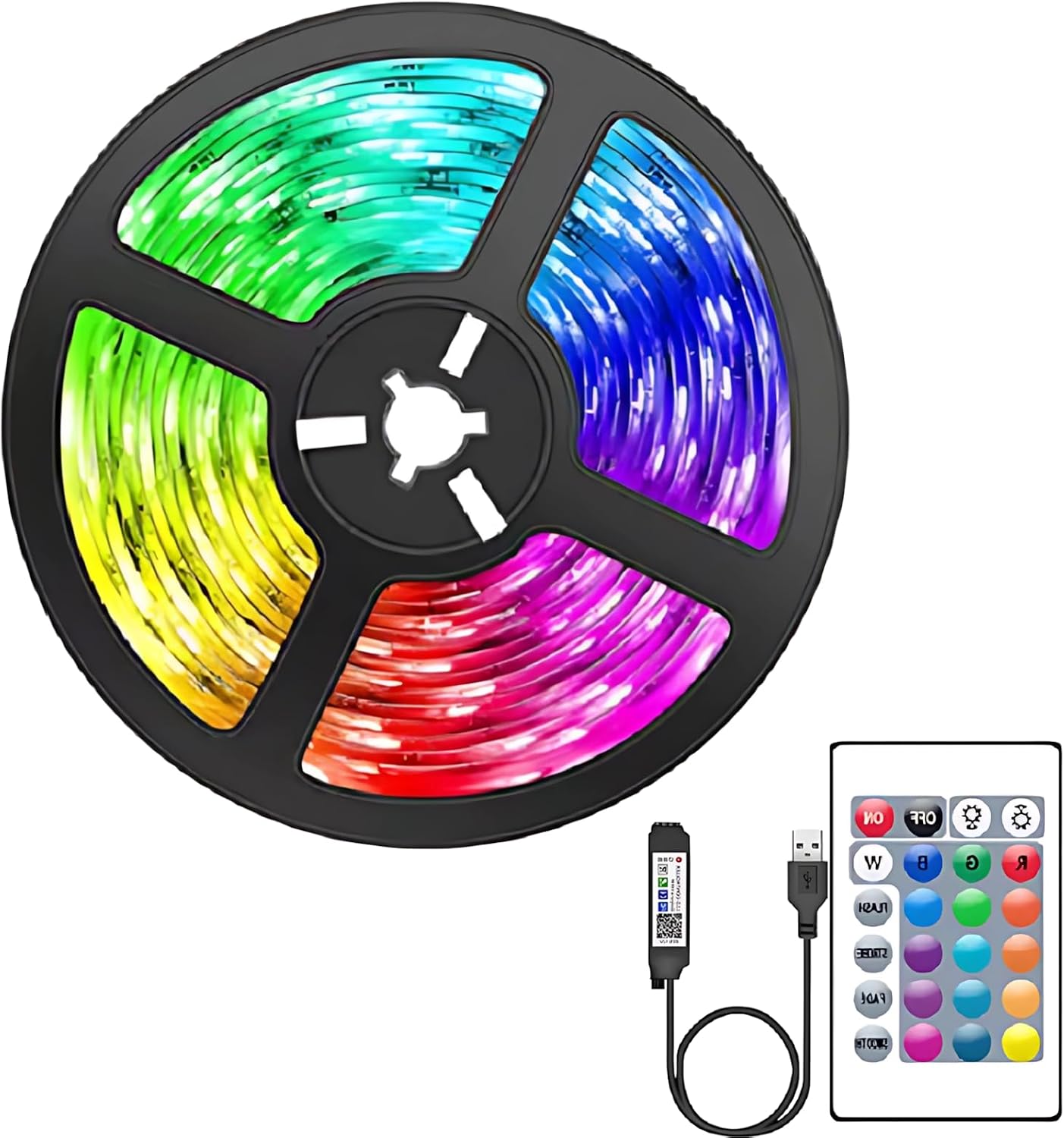 RGB LED Strip Lights, USB TV Backlight with Wireless APP Control, 24-Key Remote, IP65 Epoxy Waterproof, 5 V Dimmable LED Lights for TV, PC, Room, Party Decor, Behind Monitor, Game Setup