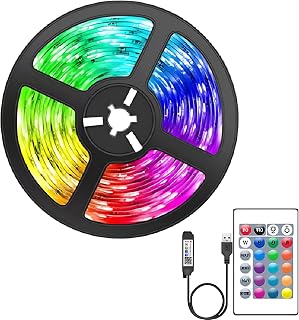 RGB LED Strip Lights, USB TV Backlight with Wireless App Control and 24-Key Remote, 5V Dimmable Color Changing LED Lights for TV, PC, Room, Party Decor, IP65 Epoxy Waterproof
