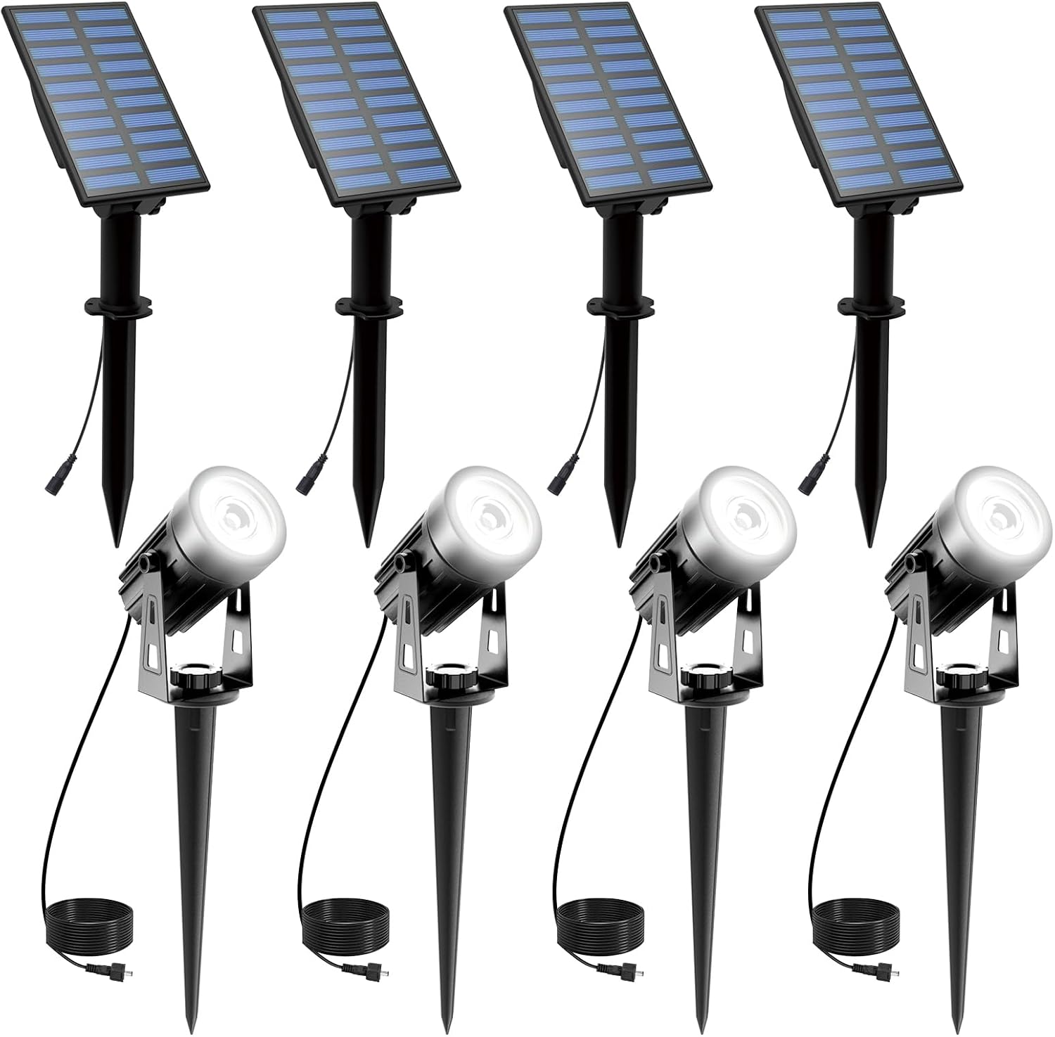 T-SUNUS 4 Pack Solar Landscape Spotlights White 6000K Garden Spot Lights IP65 Waterproof 9.8ft Cable, 2000mAh Separated Panel, Auto On/Off for Garden Driveway Pathway Pool Area