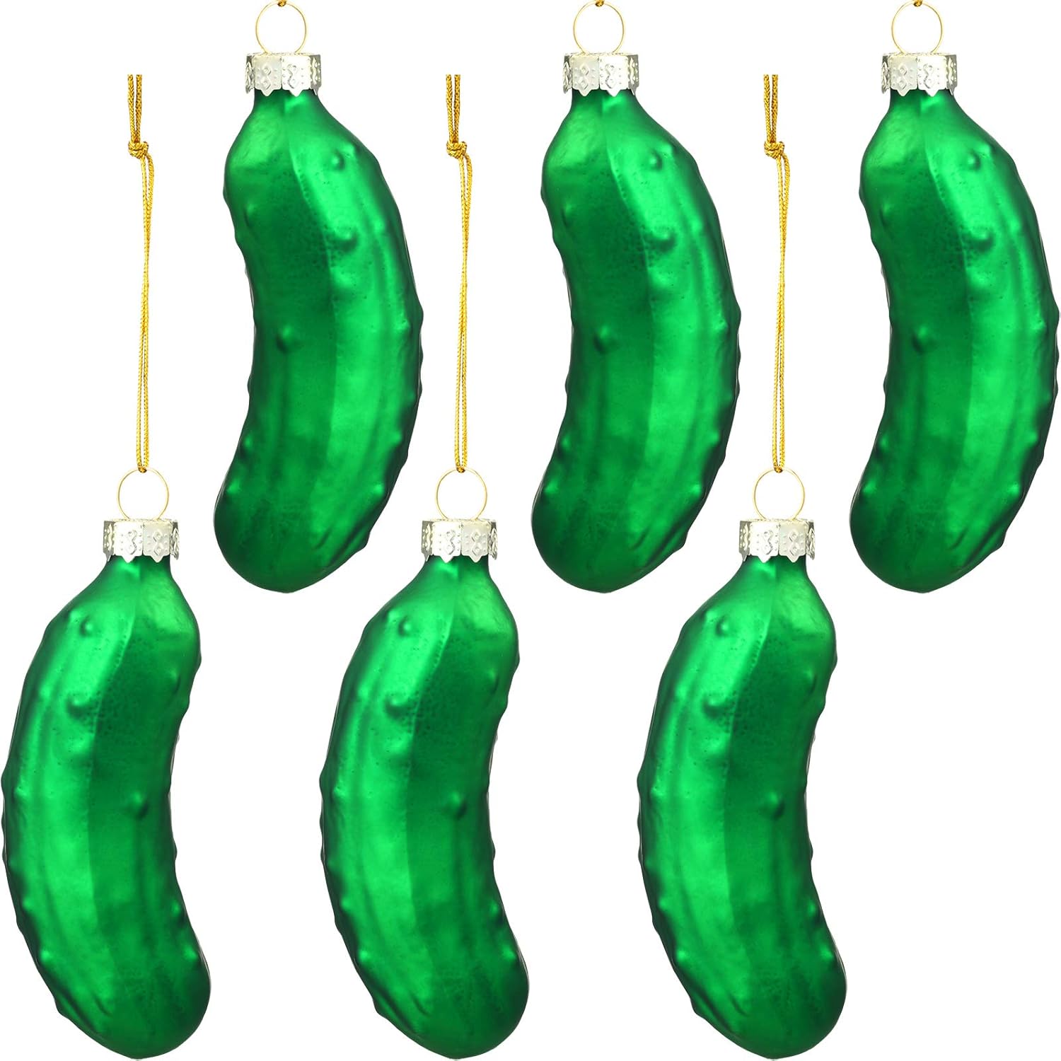 WILLBOND 6 Pieces Christmas Pickle Ornaments Sweet Pickle Blown Glass Xmas Ornaments