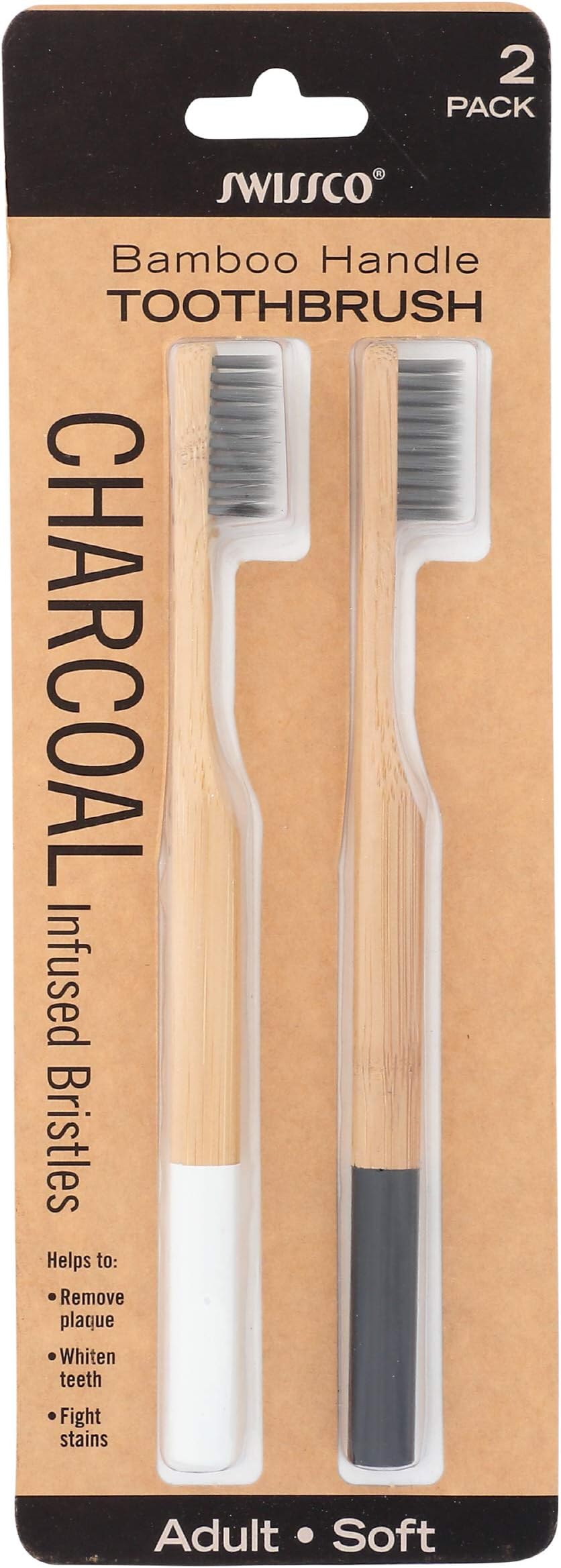 SWISSCO Bamboo Handle Toothbrush 2 Count, 1 EA
