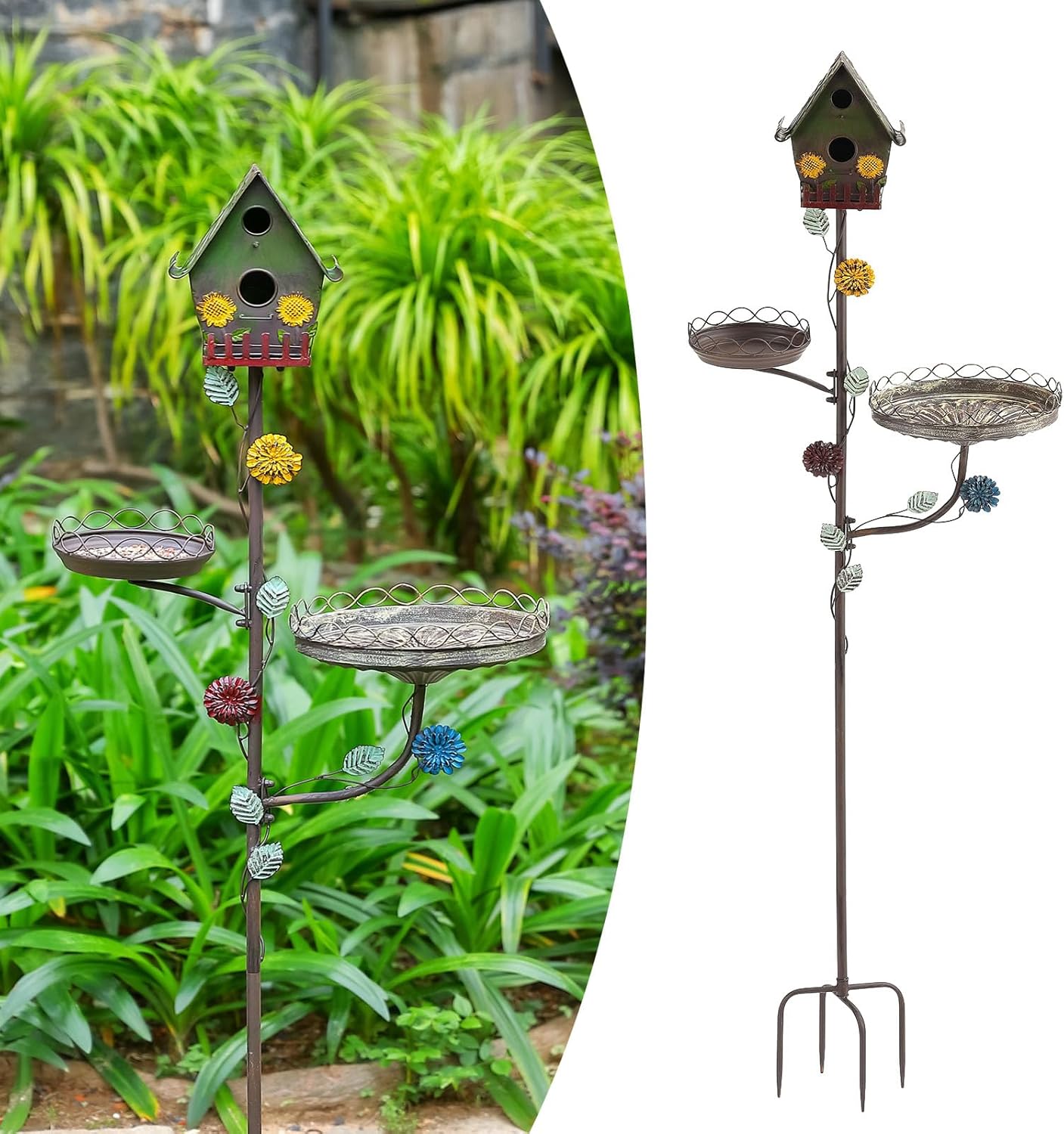 Bird Houses for Outside and Bird Baths with Pole, 69.8 Inch Metal Bird