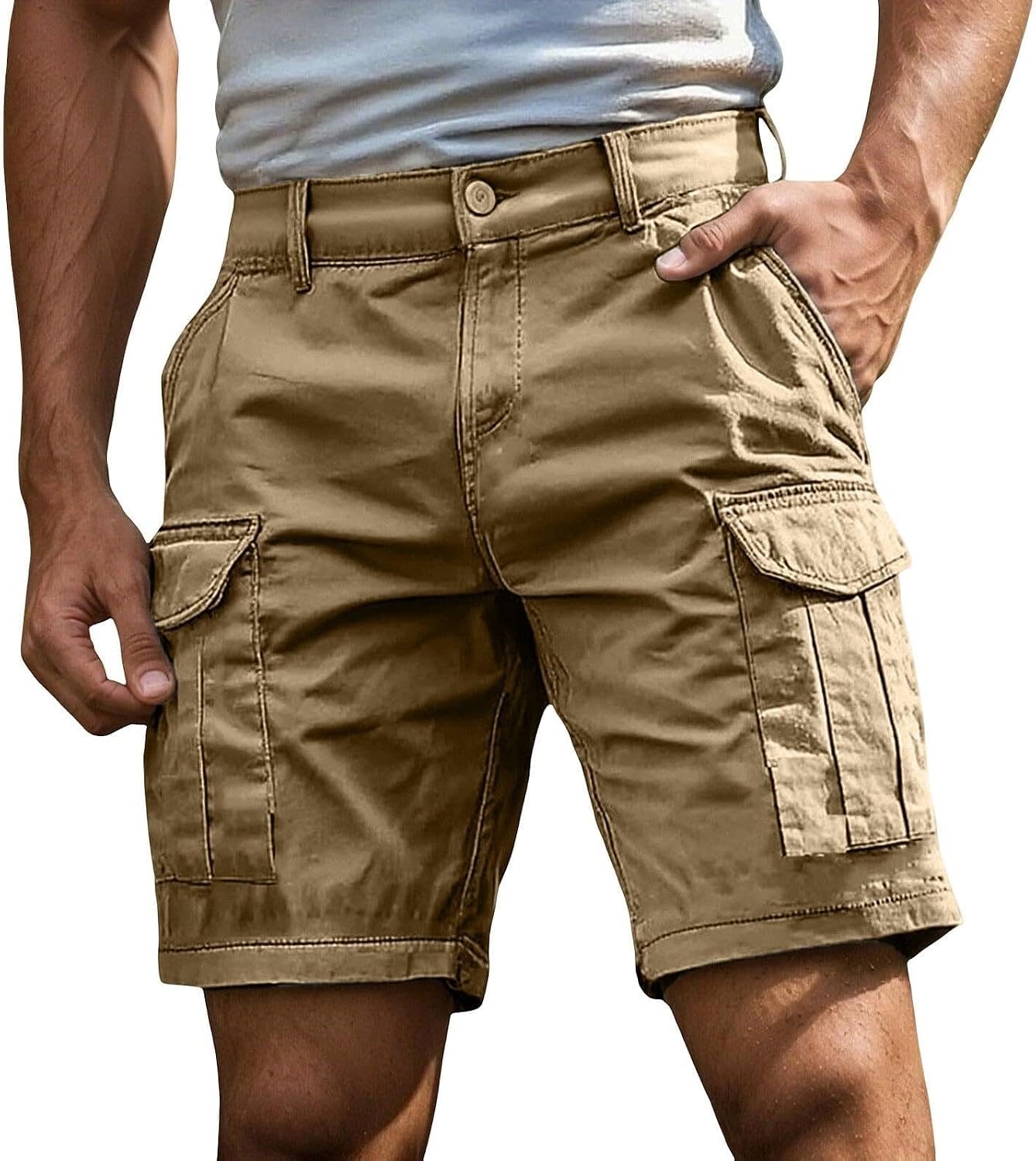 Men's Cargo Shorts 7 Inch Inseam Elastic Baggy Fit Hiking Summer Breathable