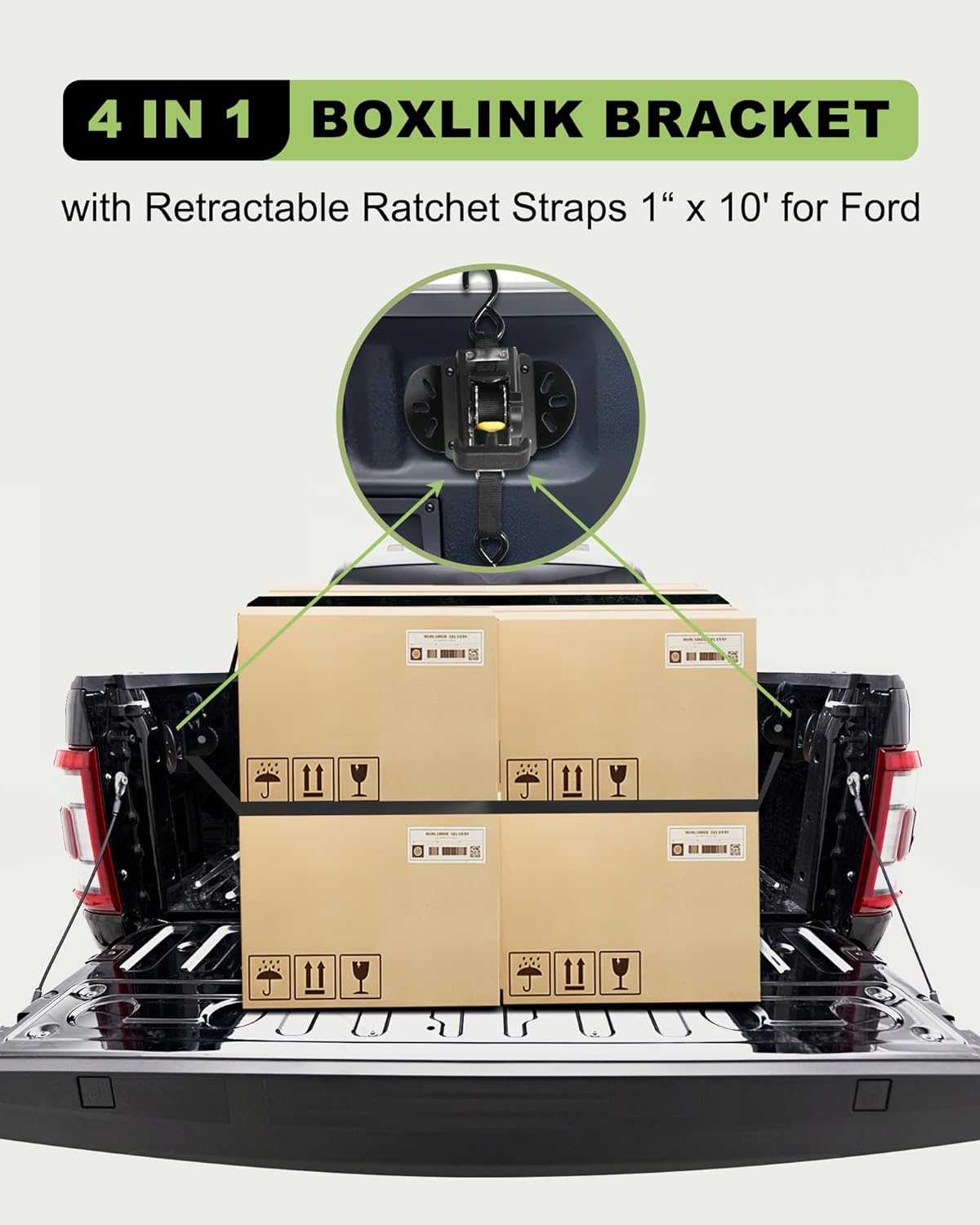 Retractable Truck Bed Ratchet Straps for Ford F150, Auto Retract Securing Strap Tie Down System, Compatible with Ford F-150 F250 F350 F450 2015-2025 (2)