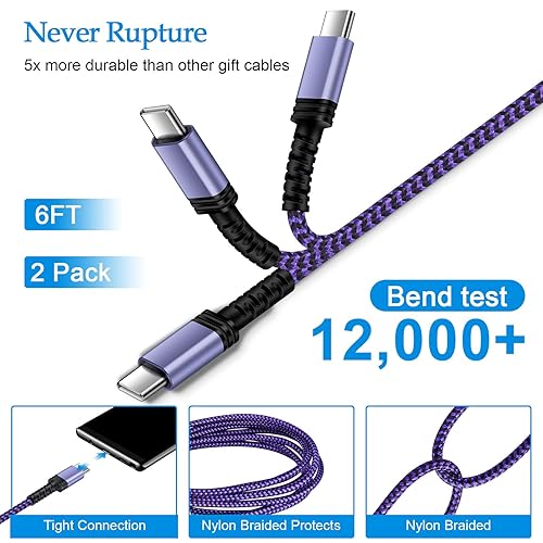 Miniatura 4 de Cable de carga USB tipo C, [2 unidades de 6 pies], cable de carga rápida USB C para Samsung Galaxy S24/A54/A34/A14/S23Ultra/S21 Fe, Z Fold 5/4, Z