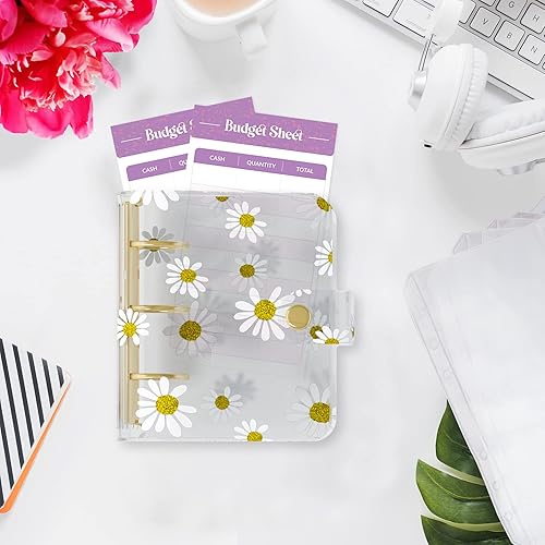 Miniatura 7 de SOUL MAMA Mini carpeta con sobres de efectivo, bonita cartera A8 de margarita, organizador de dinero para efectivo, mini carpeta de 3 anillos,