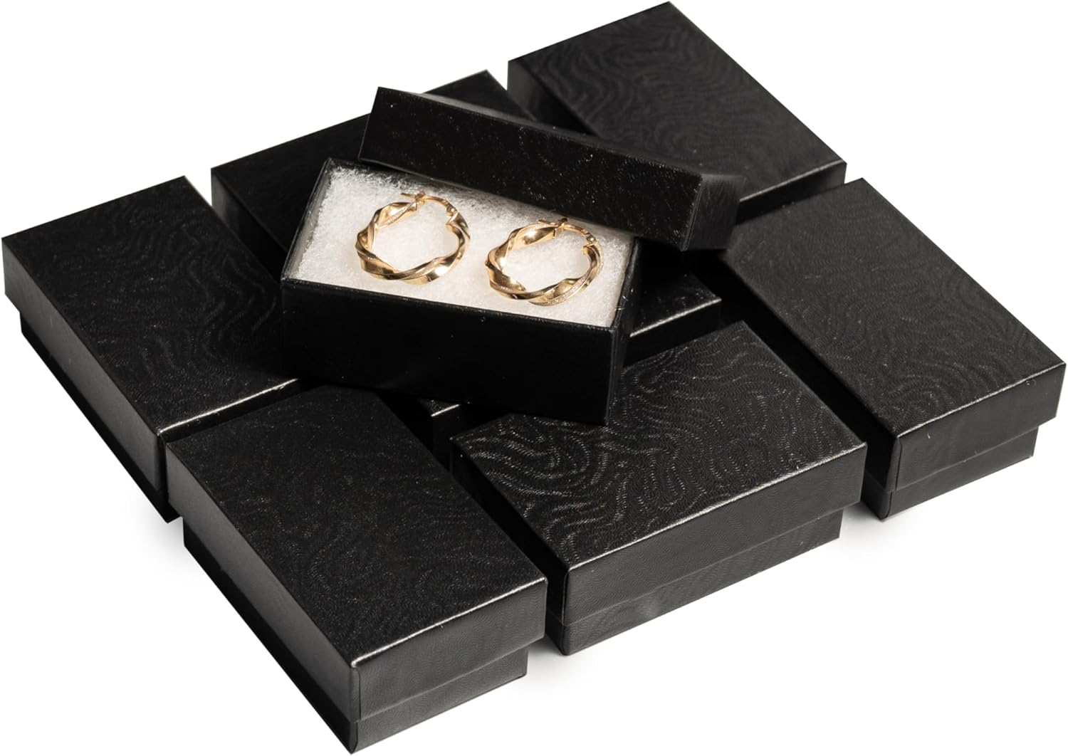 Prestige & Fancy Cardboard Jewelry Boxes 2.55 x 1.5 x 1 inch Cotton Filled Gift Boxes with Lids for Bracelets, Earrings, Pendants, Gifts, christmas, party favor, valenties day, (50 Pack) (Black)