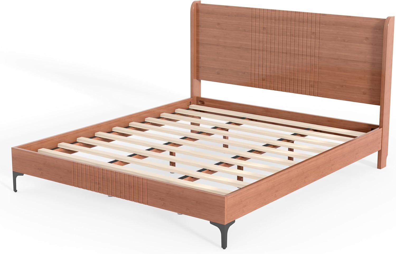 Bellemave King Size Bamboo Platform Bed, Mid-Century Modern Bed Frame with 37.4 Tall Headboard, Solid Bamboo Bedframe King Size, Wood Slat Support, Natural