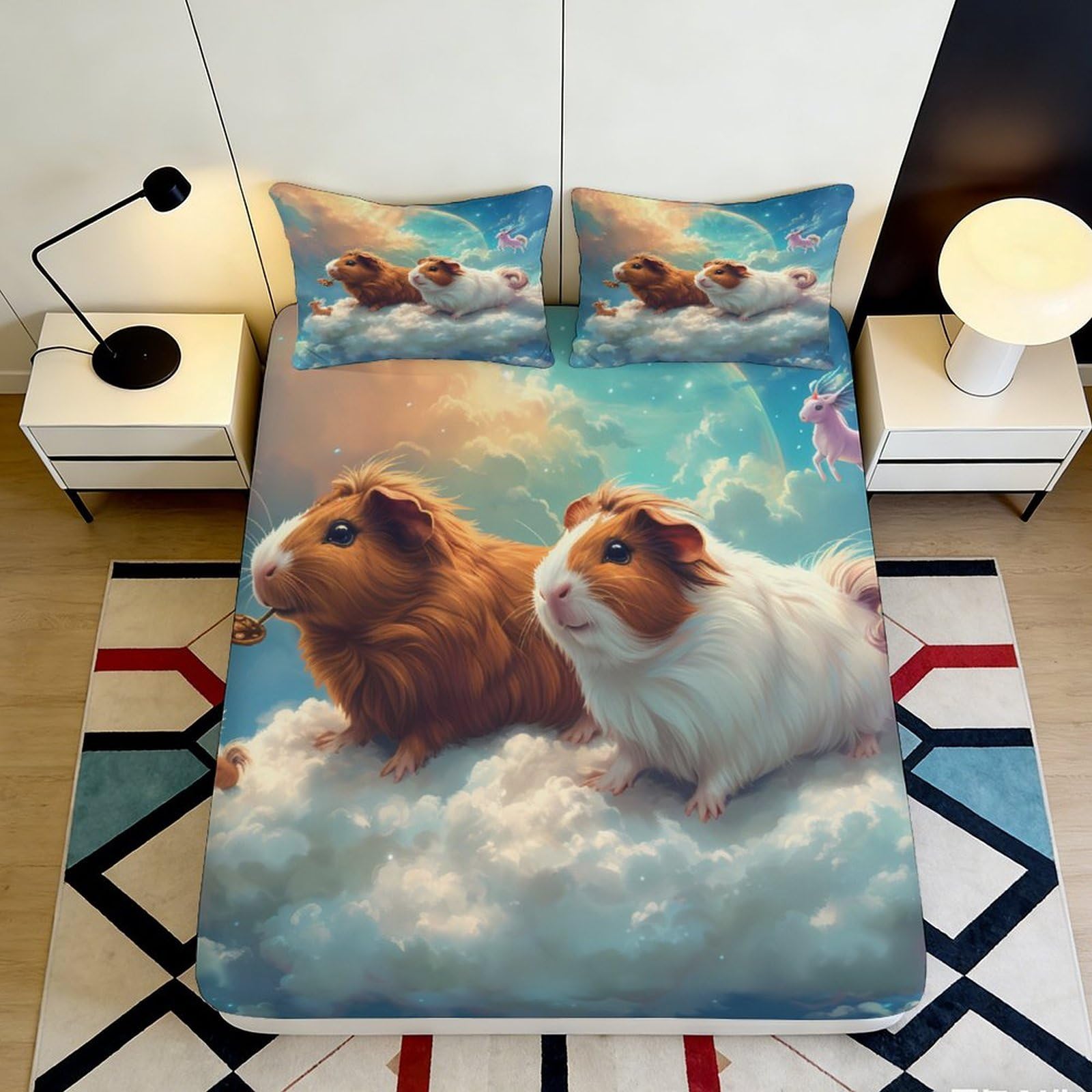 3D Printed Guinea Pig Fitted Sheet Microfiber Deep Pocket Non-Slip Guinea Pig Mattress Fitted Cover for Bedroom 140x200x25cm
