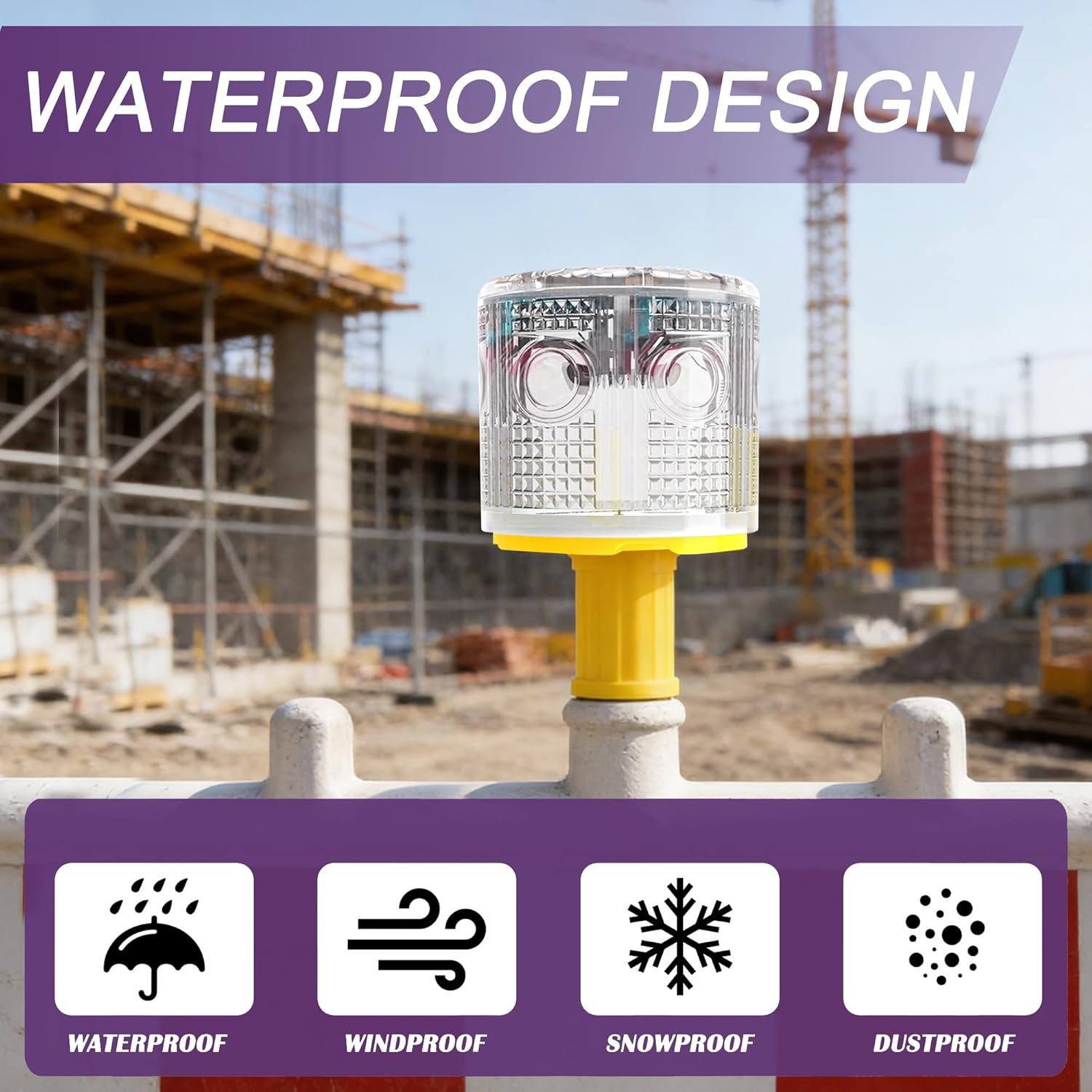 Solar Strobe Warning Light: Flashing Super Bright 360 Degree, Automatically Turn On&Off, Traffic Light Emergency Strobe Lightfor Construction, Dock, Marine,Crane Tower, Factory (White)