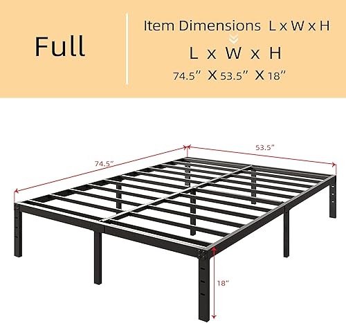Miniatura 25 de Marco de cama matrimonial de 14 pulgadas, no necesita somier, marco de cama de plataforma de metal resistente, fácil montaje, sin ruido, color negro