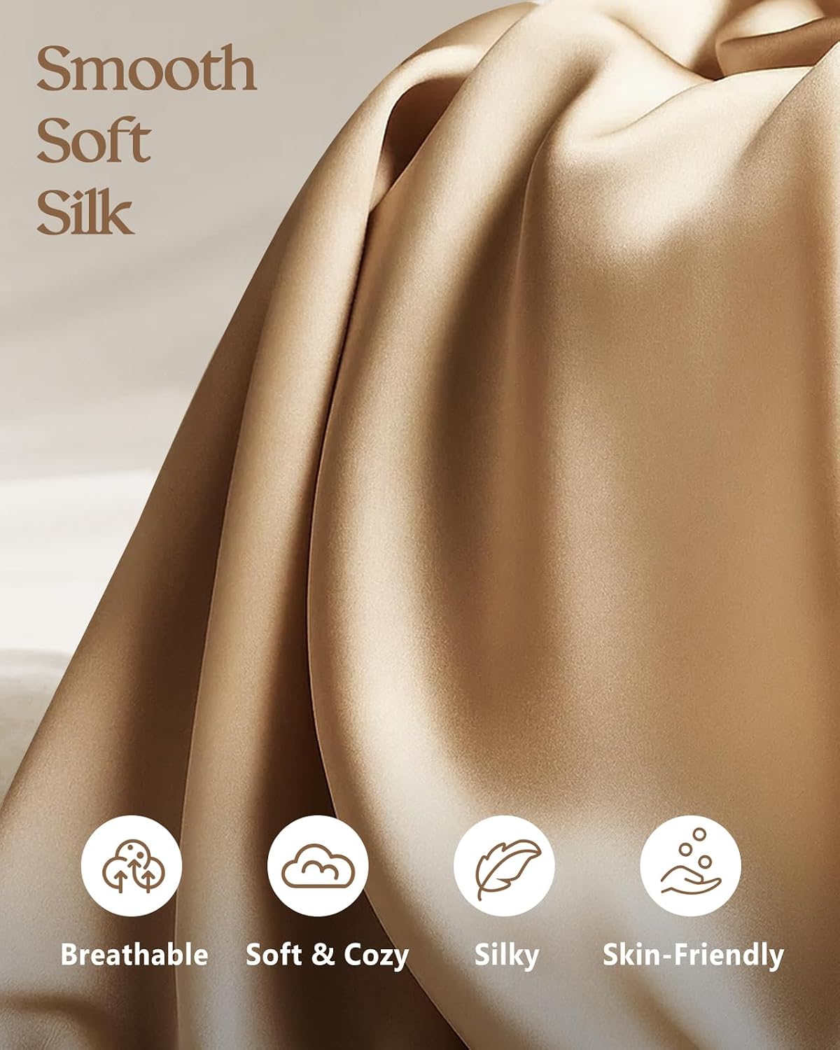 Miss Adola Silk Pillowcase 2 Pack - Pillow Cases Standard Set of 2 Size 20" x 26" for Hair and Skin Smooth Soft Breathable with Hidden Zipper Cooling Pillow Covers for Women, Champagne