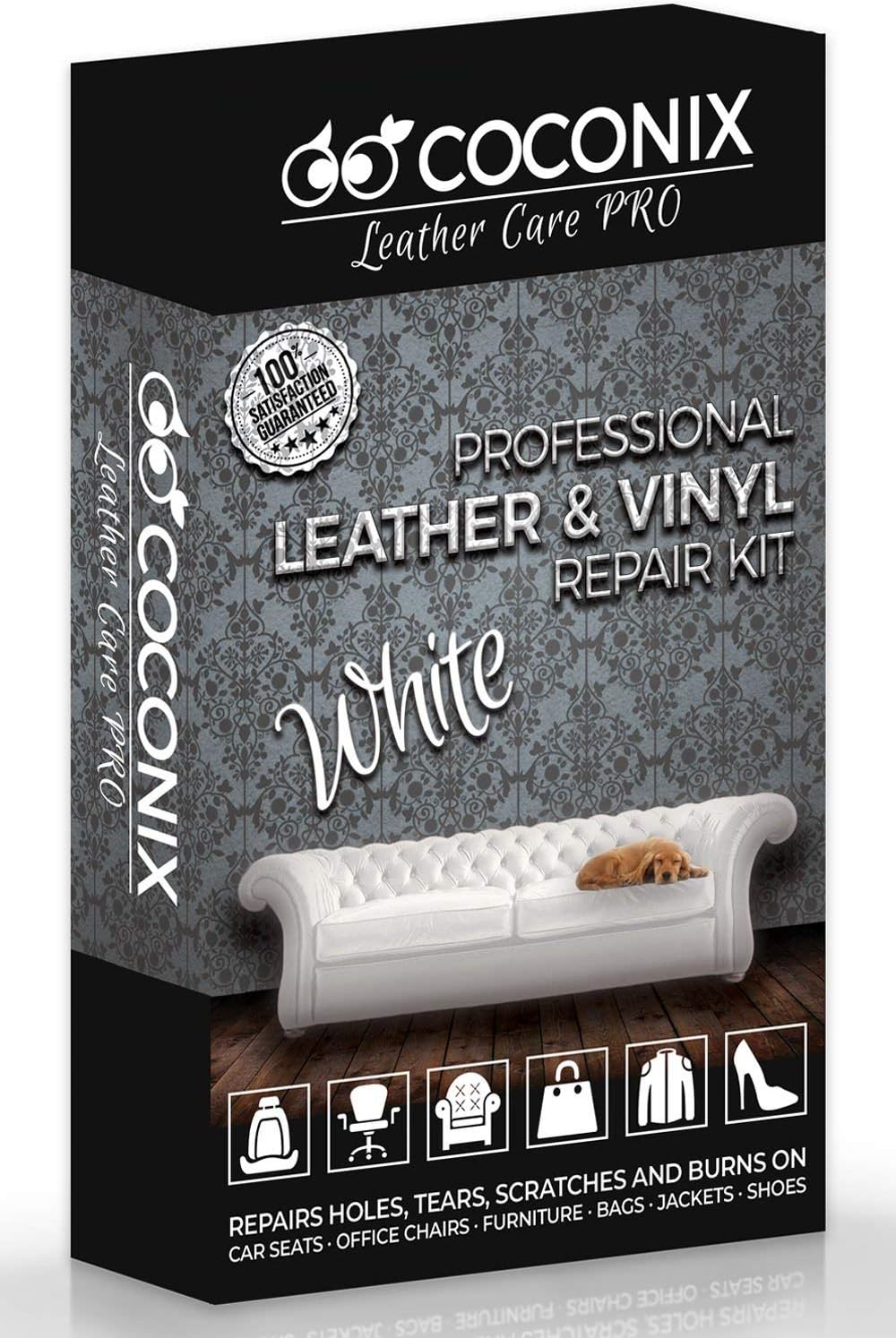 Coconix White Leather and Vinyl Repair Kit - Restorer of Your Couch, Sofa, Car Seat and Your Jacket - Super Easy Instructions - Restore Any Material, Genuine, Italian, Bonded, Bycast, PU