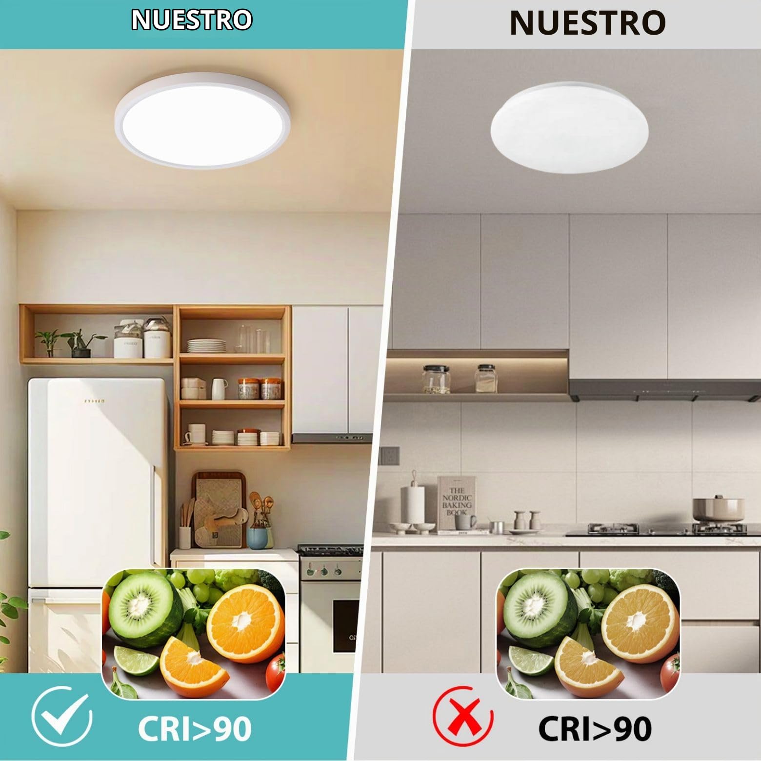 JDONG Lámpara de techo LED 36W Redonda Blanca Plana Ø50CM Moderna Lámpara Blanco Cálido 3000K para Dormitorio Oficina Salón Cocina Sótano Balcón
