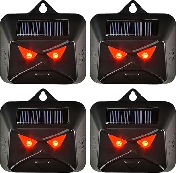 ALLOMN Solar Animal Repeller Outdoor, 4 Pack Solar Nighttime Animal Repeller with Red LED Light, Skunk Deterrent Devices Deer Repellent Fox Repellents Skunk Repellent Raccoon Repellents Outdoor