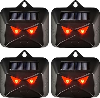 ALLOMN Repelente solar de animales al aire libre, paquete de 4 repelentes solares nocturnos con luz LED roja, dispositivos disuasorios de mofetas, repelente de ciervos, repelente de zorros, repelente