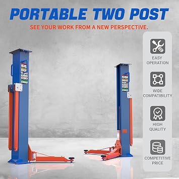 Portable 2 Post Car Lift, 220V Movable Automotive Lift, Auto Lifts of Adjusting The Distance Between Two Columns, 8,000 LB Auto Lift for Garage, Repair Store