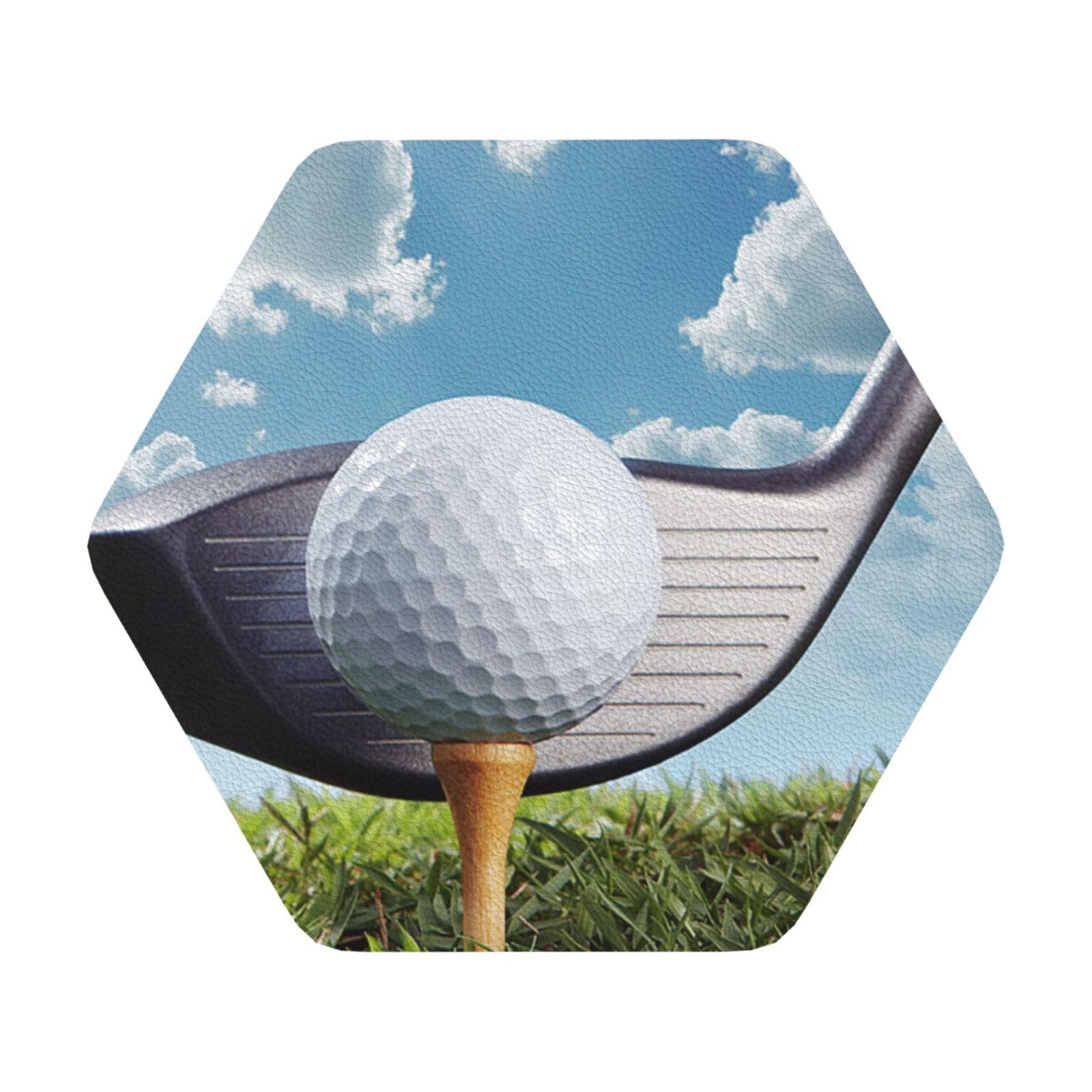 Golf Club PU Leather Coasters Set of 6 Hexagon Drink Coasters