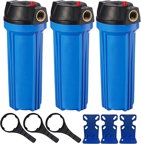 Geekpure Carcasa delgada de filtro de agua para toda la casa de 10 pulgadas para filtro de 2.5 x 10 pulgadas, puerto de latón NPT de 34 pulgadas,