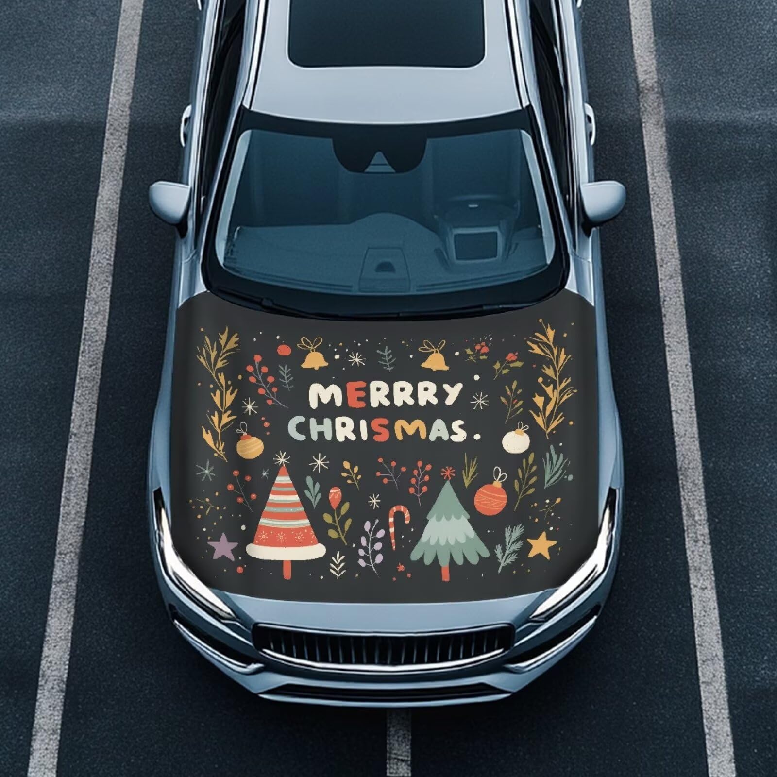 Merry Christmas Car Hood Covers for Automobiles, Christmas Tree Universal Car Bonnet Banner for Most Vehicles Sedans Trucks SUVs, All-Season Protection