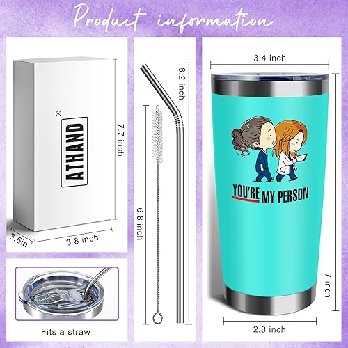 Miniatura 2 de ATHAND Vasos aislados personalizados de 20 onzas con tapa y pajita, taza de acero inoxidable de doble pared con texto en inglés "You Are My Person",