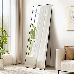 SONGMICS Ganzkörperspiegel, 160 x 50 cm, rechteckiger Standspiegel, Rahmen aus Aluminiumlegierung, Hartglas, für Schlafzimmer, Wohnzimmer, Garderobe, tintenschwarz LFM030B01