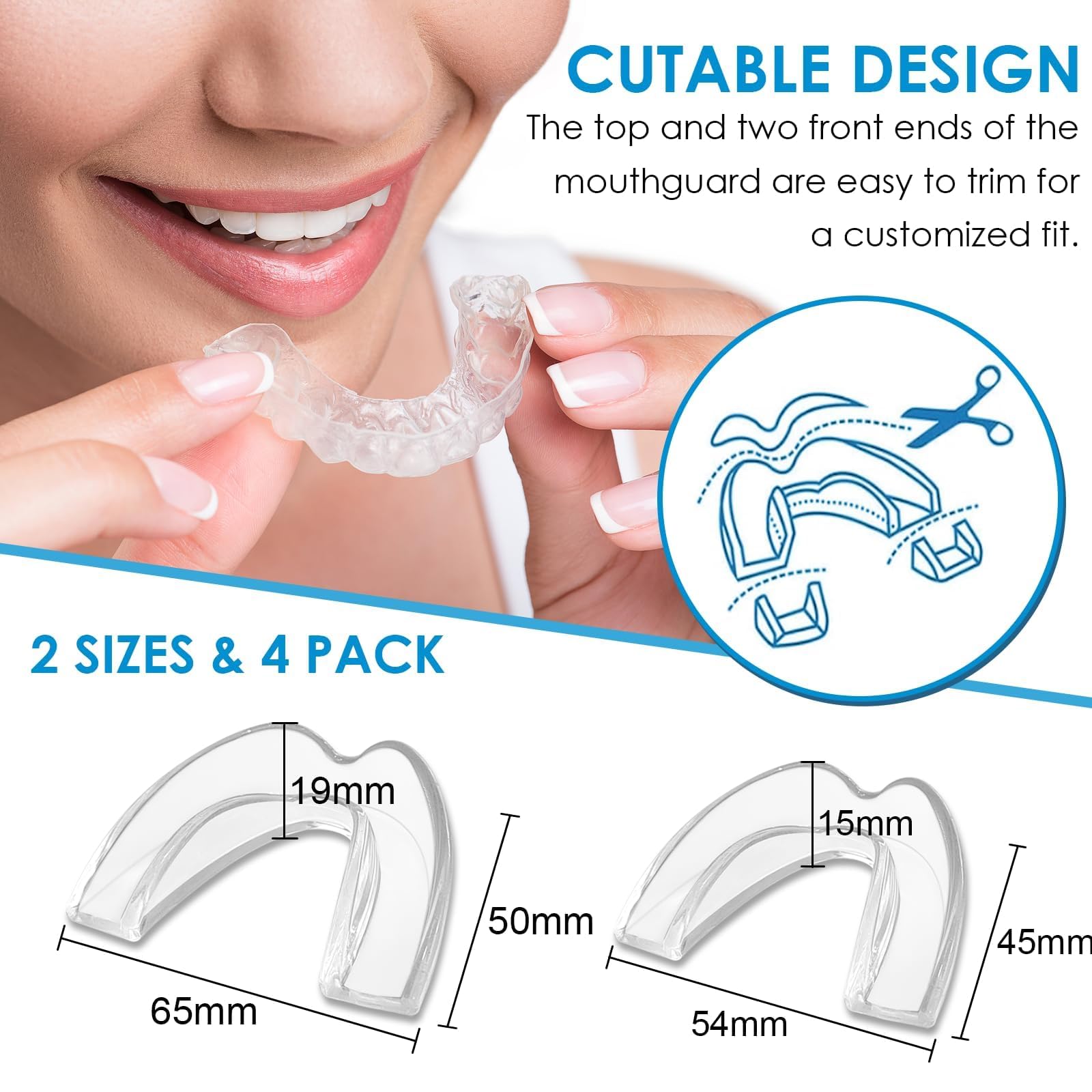 4 Piezas Férulas Descarga Bruxismo,Férula Dental Transparente para Dormir,Prevenir el Bruxismo, Dispositivos Anti Ronquidos para Detener Los Ronquidos, Reduce Ronquido, Unisex Adultos