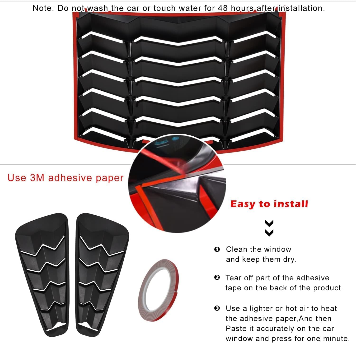 Rear and Side Window Louvers for Ford Mustang 2005-2014, Lambo Style ABS Sun Shade Cover, Custom Fit Matte Black, GT Style