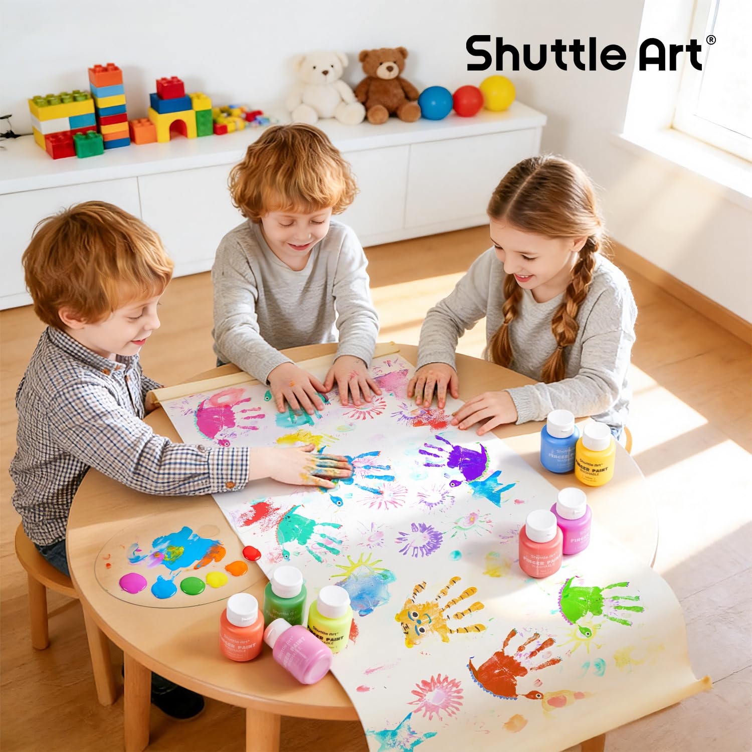 Shuttle Art Peinture au Doigt pour Enfants, 15 Couleurs 60ml Peinture au Doigt Enfant Lavable Non Toxique, Peinture Enfant pour les Tout-petits Art Bricolage
