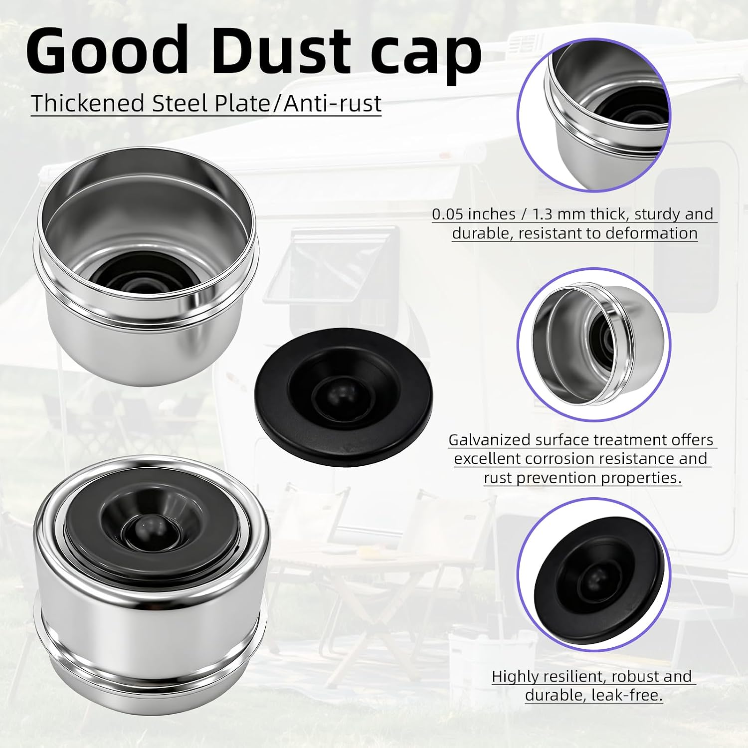 6PCS 2.44'' Trailer Hub Dust Cap Trailer Axle Grease Cap with 8PCS Rubber Plugs, Steel Wheel Bearing Dust Caps Fit for Most Standard 5200 to 6000 Pound Axles Boat Trailer Camper RV