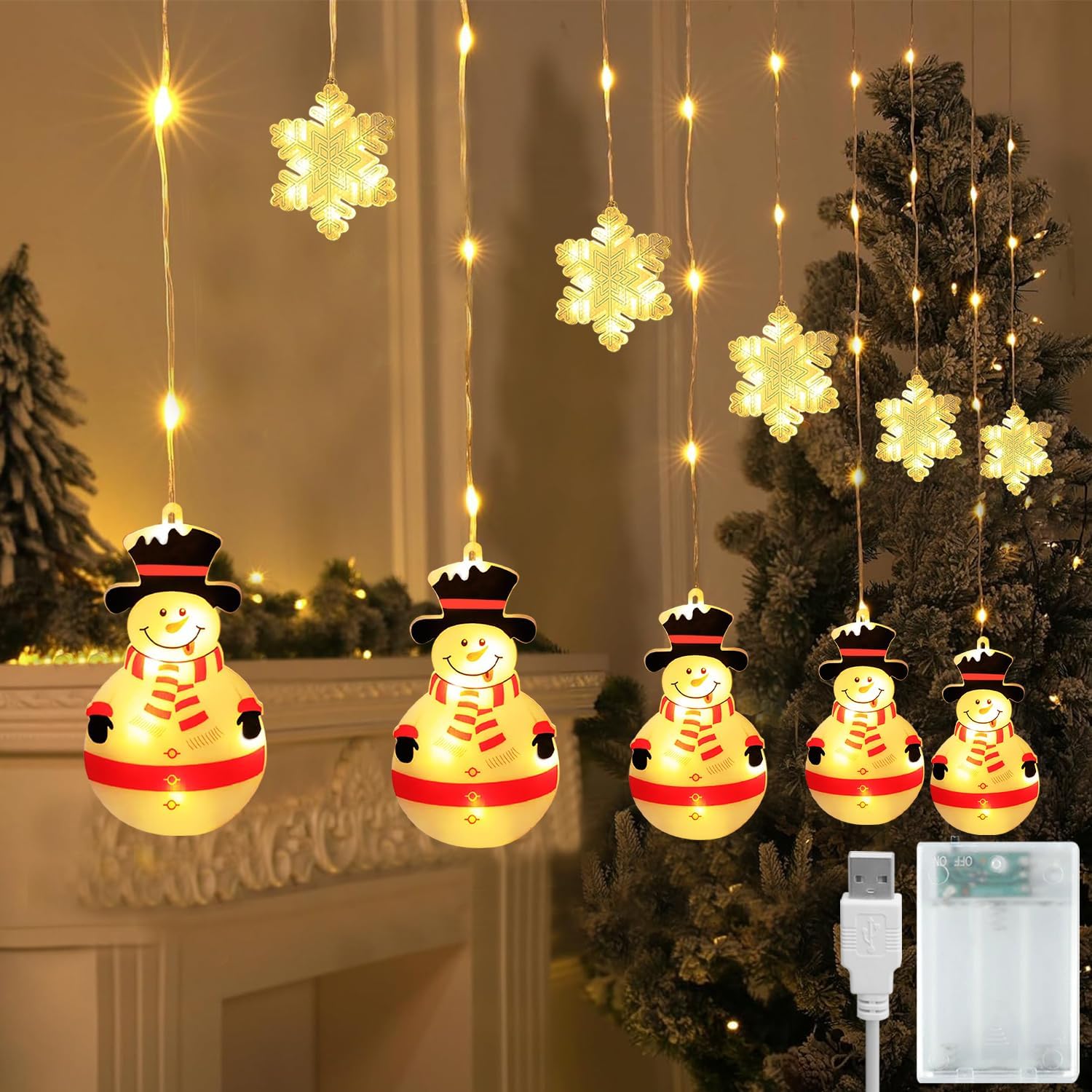 Christmas lights, Indoor and Outdoor Christmas Decorations for Home Warm White Fairy Lights Operated with USB and Battery