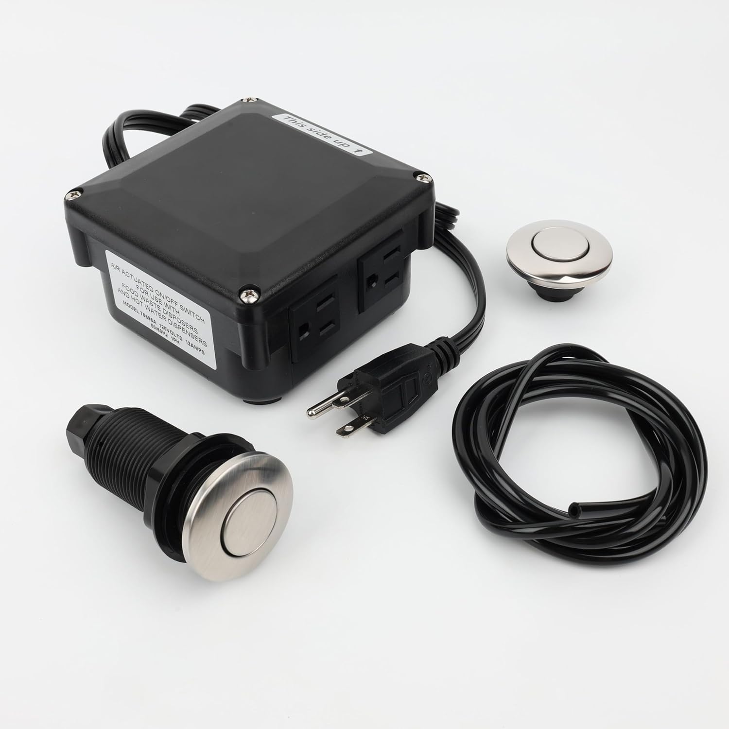 STS-OOSN Garbage Disposal Air Switch Kit Dual Outlet Sink Top Waste Disposer On/Off Switch Garbage Disposal Button Satin Nickel