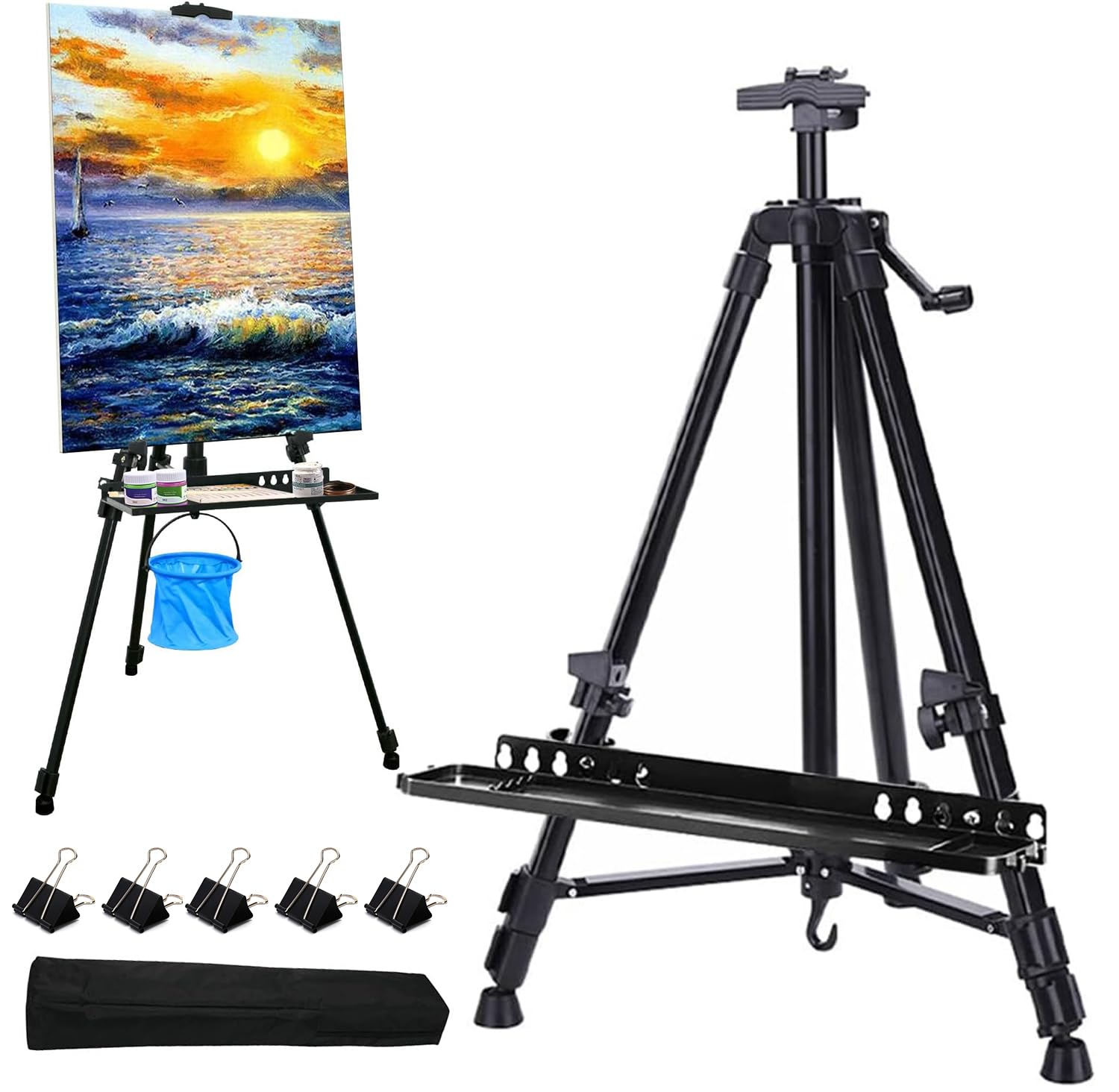 IS MUHE Artist Easel Stand Painting Stand Art Easel，Adjustable Height Canvas Stand - Adjustable Easel 29.5" to 63" - Aluminum Art Easel with Paintbrush Tray Display Stand Black