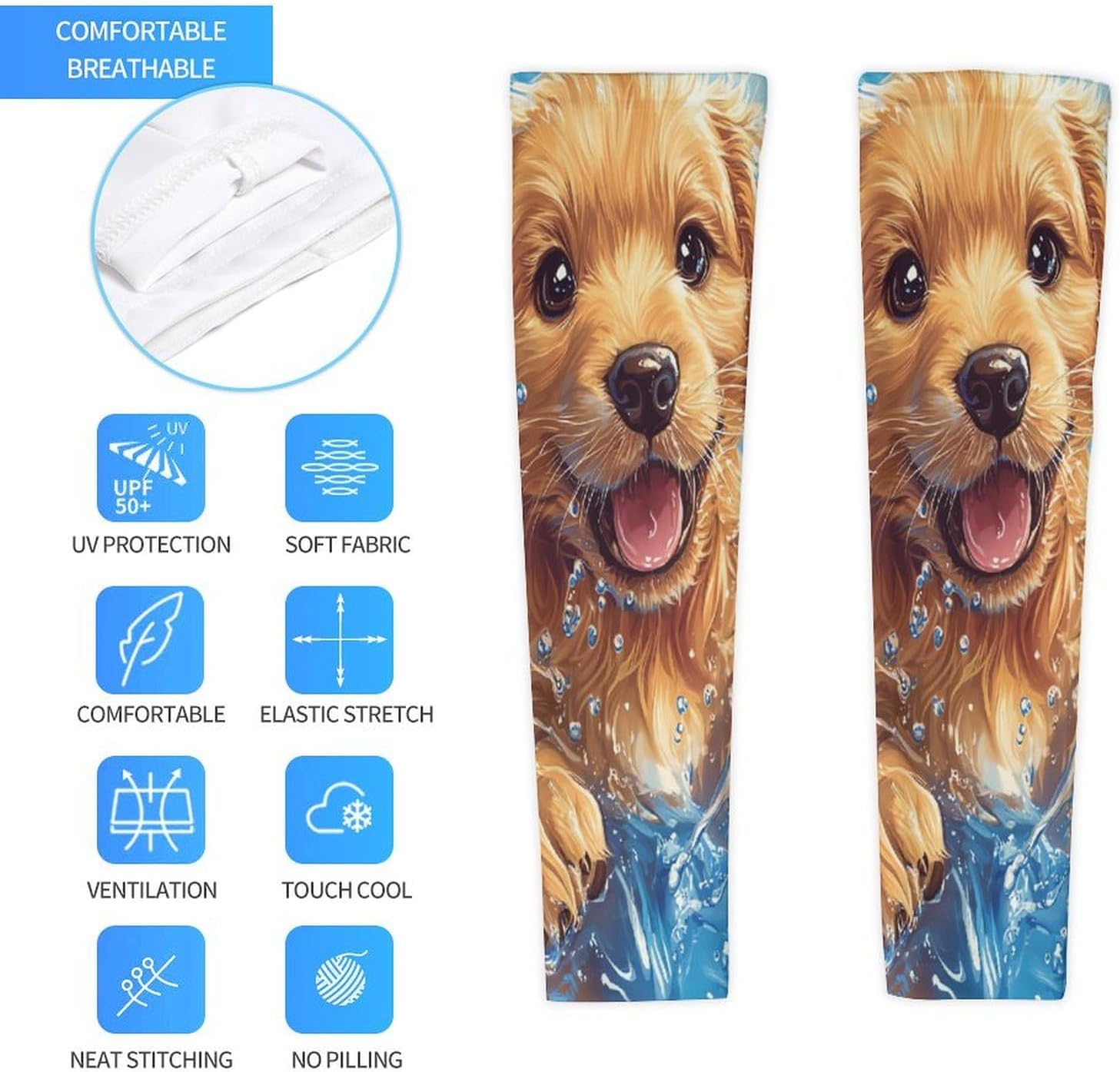 Dog Retriever Animals Arm Sleeves Sun Protection Sleeves Sports Cooling Arm Compression Sleeve for Men Women