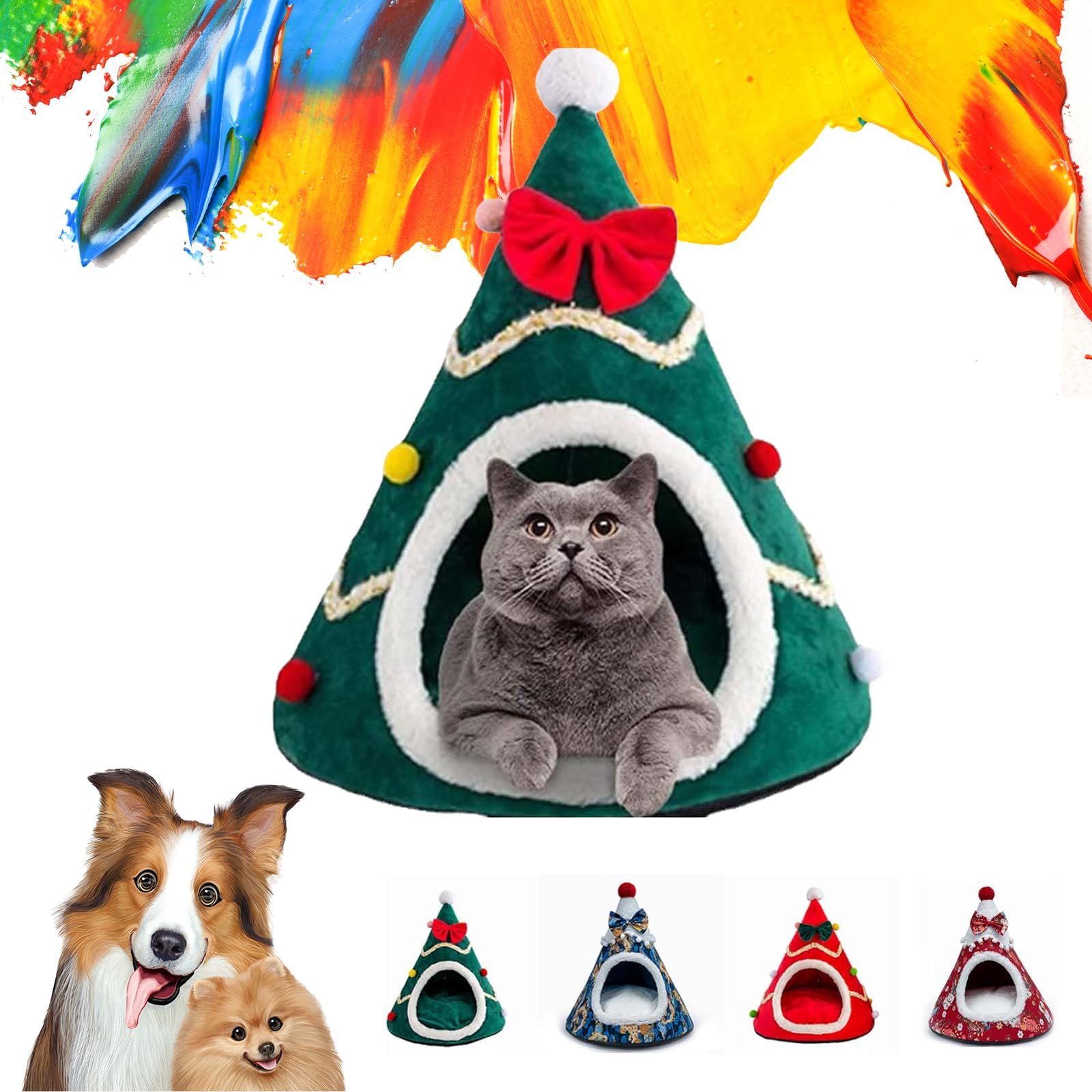 Christmas Tree Cat Bed, Christmas Tree Cat Housem, Christmas Pet Bed,Cat Christmas Bed, Cat Christmas Tree Bed, Christmas Ornament Cat Bed for Indoor Cats (B, Small)