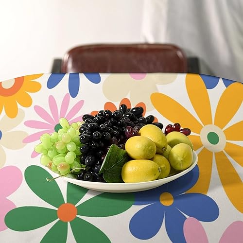 Miniatura 426 de Mantel floral hippie, diseño retro de los años 70, naranja, rosa, azul, floral, bohemio, estampado estético de margaritas, para fiesta, picnic