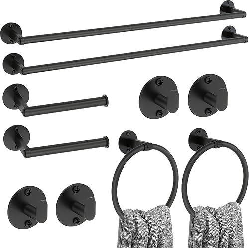 XEENEW Juego de accesorios de baño de 7 piezas, juego de toallero negro mate de 24 pulgadas, juego de accesorios de baño de acero inoxidable 304