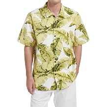 Mens Hawaiian Shirts Short Sleeve Casual Button Down Shirt for Men Tropical Holiday Cotton Linen Shirts