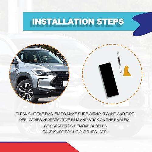 Miniatura 7 de Kit de 3 calcomanías de fibra de carbono para bricolaje, con espátula y cortador, compatible con Chevy, tamaño 11.8 x 3.93 pulgadas, negro mate