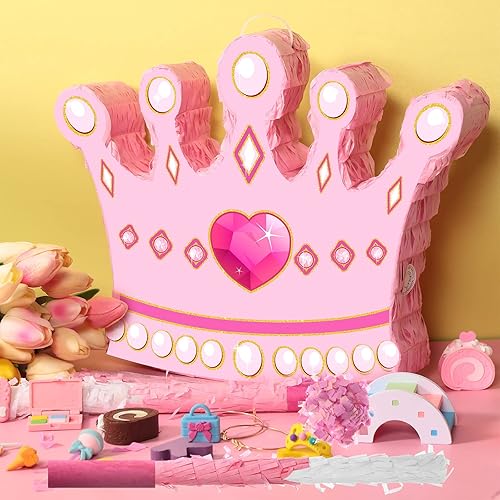 Miniatura 4 de Threan Juego de piñata de corona de princesa, juego de fiesta para niñas, incluye corona rosada, máscara de palo de piñata para princesa, baby