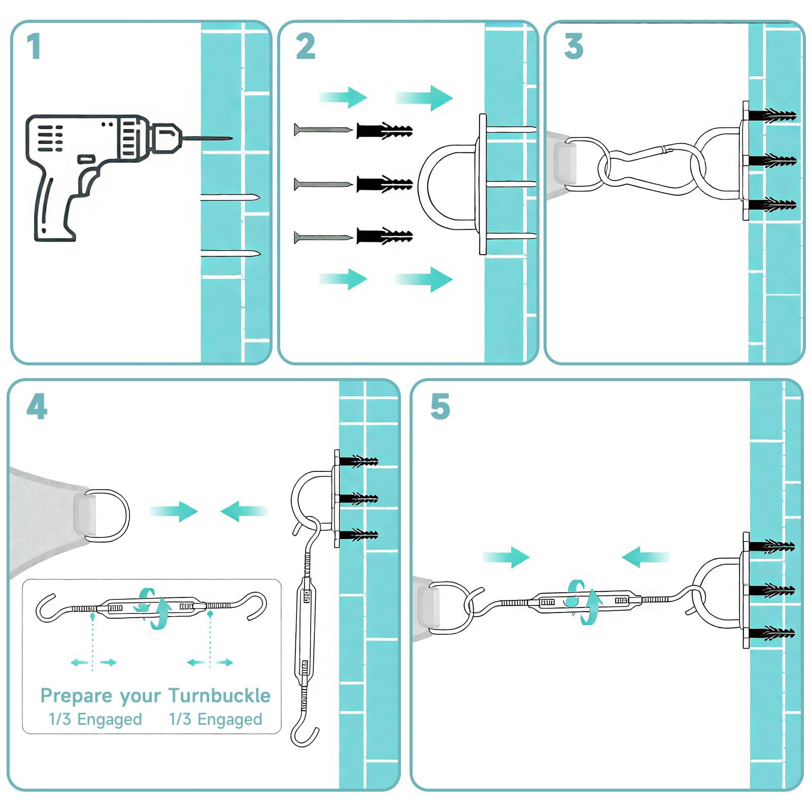 Juego de Accesorios de Toldo M6 - Accesorios de Acero Inoxidable Kit de Montaje de Toldo - Juego de Accesorios para Triángulo y Escuadra - Accesorios de Fijación para Vela Sun Shade