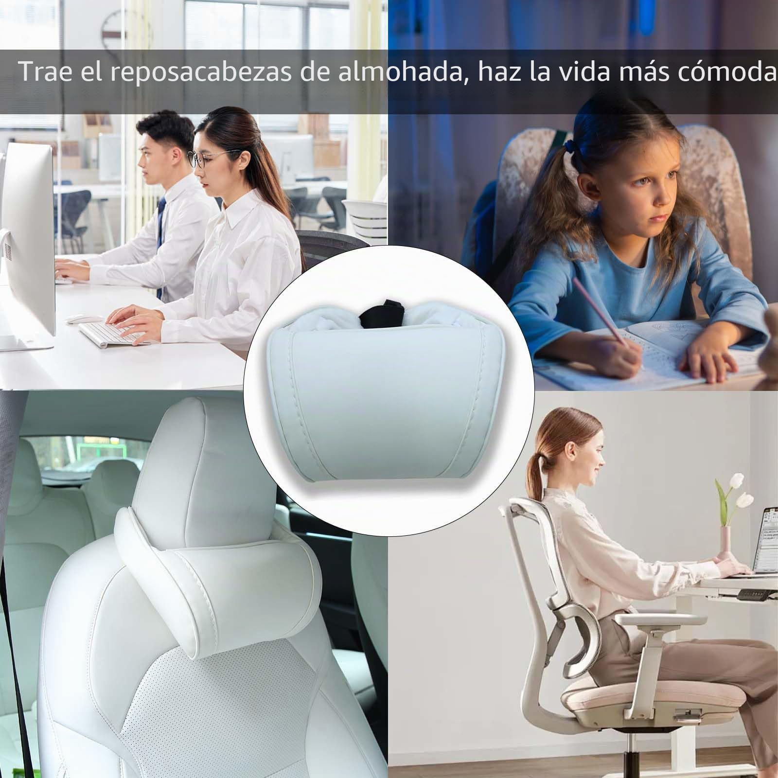 Almohadas Suaves para el Cuello del Coche para el Asiento de Conducción con Correa Ajustable Universal Fit Cuello Cojines de Descanso para Viajes/Oficina/Hogar, 2pc Blanco